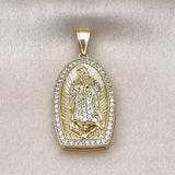 Oro Laminado Religious Pendant, Gold Filled Style Guadalupe Design, with White Cubic Zirconia, Polished, Golden Finish