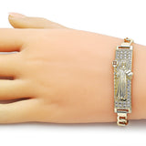 Oro Laminado ID Bracelet, Gold Filled Style San Benito Design, with White Cubic Zirconia, Polished, Golden Finish