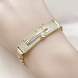 Oro Laminado ID Bracelet, Gold Filled Style San Benito Design, with White Cubic Zirconia, Polished, Golden Finish