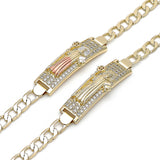 Oro Laminado ID Bracelet, Gold Filled Style San Benito Design, with White Cubic Zirconia, Polished, Golden Finish