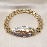 Oro Laminado Fancy Bracelet, Gold Filled Style Guadalupe Design, Diamond Cutting Finish, Tricolor