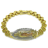 Oro Laminado Fancy Bracelet, Gold Filled Style Guadalupe Design, Diamond Cutting Finish, Tricolor