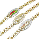 Oro Laminado Fancy Bracelet, Gold Filled Style Guadalupe Design, Diamond Cutting Finish, Tricolor