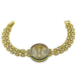 Oro Laminado Fancy Bracelet, Gold Filled Style San Judas and Bismark Design, with Multicolor Micro Pave, Polished, Golden Finish