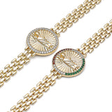 Oro Laminado Fancy Bracelet, Gold Filled Style San Judas and Bismark Design, with Multicolor Micro Pave, Polished, Golden Finish