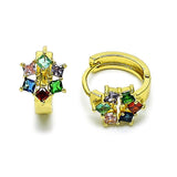 Oro Laminado Huggie Hoop, Gold Filled Style Cluster Design, with Multicolor Cubic Zirconia, Polished, Golden Finish