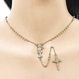 Oro Laminado Thin Rosary, Gold Filled Style Santa Muerte and Crucifix Design, Polished, Golden Finish