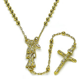Oro Laminado Thin Rosary, Gold Filled Style Santa Muerte and Crucifix Design, Polished, Golden Finish