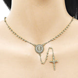 Oro Laminado Thin Rosary, Gold Filled Style San Judas and Crucifix Design, with White Micro Pave, Polished, Golden Finish