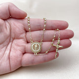 Oro Laminado Thin Rosary, Gold Filled Style San Judas and Crucifix Design, with White Micro Pave, Polished, Golden Finish