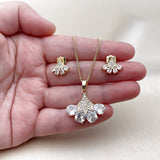 Oro Laminado Earring and Pendant Adult Set, Gold Filled Style Teardrop Design, with White Cubic Zirconia, Polished, Golden Finish