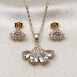 Oro Laminado Earring and Pendant Adult Set, Gold Filled Style Teardrop Design, with White Cubic Zirconia, Polished, Golden Finish
