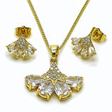 Oro Laminado Earring and Pendant Adult Set, Gold Filled Style Teardrop Design, with White Cubic Zirconia, Polished, Golden Finish