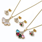 Oro Laminado Earring and Pendant Adult Set, Gold Filled Style Teardrop Design, with White Cubic Zirconia, Polished, Golden Finish