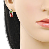 Oro Laminado Stud Earring, Gold Filled Style Guadalupe Design, Polished, Tricolor