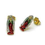 Oro Laminado Stud Earring, Gold Filled Style Guadalupe Design, Polished, Tricolor