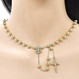 Oro Laminado Medium Rosary, Gold Filled Style Guadalupe and Crucifix Design, Polished, Golden Finish