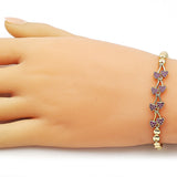 Oro Laminado Fancy Bracelet, Gold Filled Style Cherry Design, with Ruby Micro Pave, Polished, Golden Finish