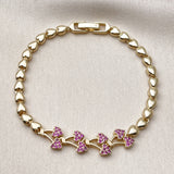Oro Laminado Fancy Bracelet, Gold Filled Style Cherry Design, with Ruby Micro Pave, Polished, Golden Finish