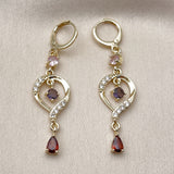 Oro Laminado Long Earring, Gold Filled Style Teardrop Design, with Multicolor and White Cubic Zirconia, Polished, Golden Finish