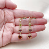 Oro Laminado Long Earring, Gold Filled Style with Multicolor Cubic Zirconia, Polished, Golden Finish