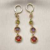 Oro Laminado Long Earring, Gold Filled Style with Multicolor Cubic Zirconia, Polished, Golden Finish