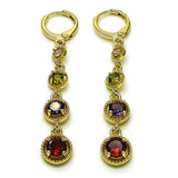 Oro Laminado Long Earring, Gold Filled Style with Multicolor Cubic Zirconia, Polished, Golden Finish
