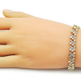 Oro Laminado Solid Bracelet, Gold Filled Style Heart Design, Diamond Cutting Finish, Golden Finish