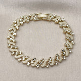 Oro Laminado Solid Bracelet, Gold Filled Style Heart Design, Diamond Cutting Finish, Golden Finish