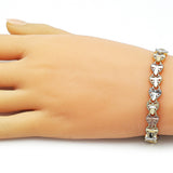 Oro Laminado Solid Bracelet, Gold Filled Style Heart Design, Diamond Cutting Finish, Tricolor