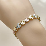 Oro Laminado Solid Bracelet, Gold Filled Style Heart Design, Diamond Cutting Finish, Tricolor