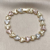 Oro Laminado Solid Bracelet, Gold Filled Style Heart Design, Diamond Cutting Finish, Tricolor