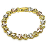 Oro Laminado Solid Bracelet, Gold Filled Style Heart Design, Diamond Cutting Finish, Tricolor