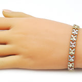 Oro Laminado Solid Bracelet, Gold Filled Style Four-leaf Clover Design, Diamond Cutting Finish, Tricolor