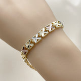 Oro Laminado Solid Bracelet, Gold Filled Style Four-leaf Clover Design, Diamond Cutting Finish, Tricolor