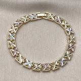 Oro Laminado Solid Bracelet, Gold Filled Style Four-leaf Clover Design, Diamond Cutting Finish, Tricolor