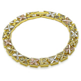 Oro Laminado Solid Bracelet, Gold Filled Style Four-leaf Clover Design, Diamond Cutting Finish, Tricolor
