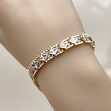 Oro Laminado Solid Bracelet, Gold Filled Style Star Design, Diamond Cutting Finish, Tricolor