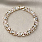 Oro Laminado Solid Bracelet, Gold Filled Style Star Design, Diamond Cutting Finish, Tricolor