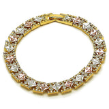 Oro Laminado Solid Bracelet, Gold Filled Style Star Design, Diamond Cutting Finish, Tricolor