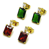 Oro Laminado Stud Earring, Gold Filled Style Baguette Design, with Green and White Cubic Zirconia, Polished, Golden Finish