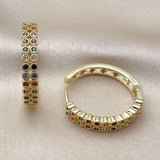 Oro Laminado Huggie Hoop, Gold Filled Style with Multicolor Cubic Zirconia, Polished, Golden Finish
