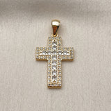Oro Laminado Religious Pendant, Gold Filled Style Cross Design, with White Cubic Zirconia and White Micro Pave, Polished, Golden Finish