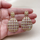 Oro Laminado Dangle Earring, Gold Filled Style Baguette Design, with White Cubic Zirconia, Polished, Golden Finish