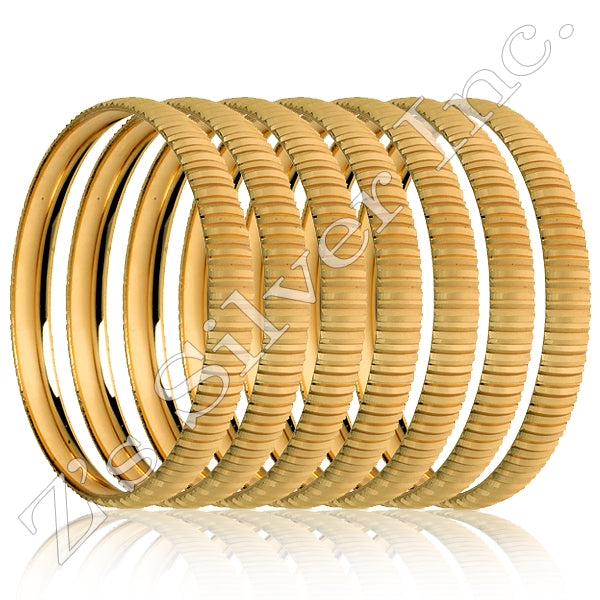 Set of 7 or 12 - 8 mm DSGJ8003 Gold Layered Bangle Bracelets.